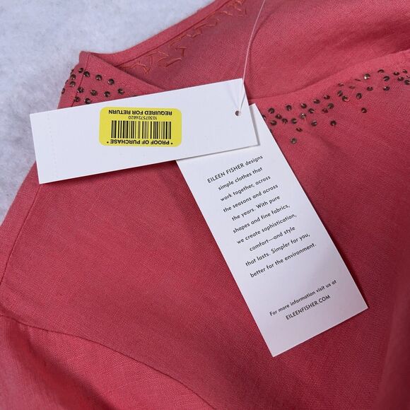 Eileen Fisher Linen Button Up Tunic Shirt Women's Sz 1X Coral Sequin MSRP $208 - Picture 6 of 16